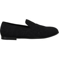 Sko Dolce & Gabbana Black Floral Jacquard Slippers Loafers Shoes EU40.5/US7.5
