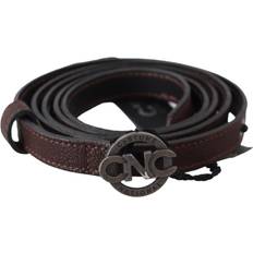 Costume National Brown Skinny Leather Round Logo Buckle Belt