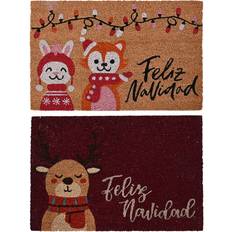 Red Entrance Mats Dkd Home Decor Red Multicolour PVC Coconut Fibre Doormat 60 x 40 x 1.5 cm Red