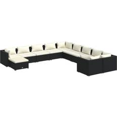 vidaXL Patio Lounge Set 11 Piece with Cushions Poly Rattan Black Conjunto de Sala de Exterior