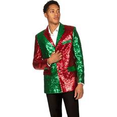 Green - Men Blazers Tipsy Elves Red and Green Sequin Blazer for Men