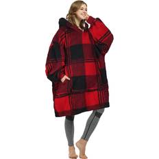 Microfiber Jumpers Catalonia Plaid Oversized Wearable Blanket Hoodie Sweatshirt, Comfortable Sherpa Lounging Pullover Microfiber/Fleece/ in Red/Black/Brown Wayfair Red/Black/Brown
