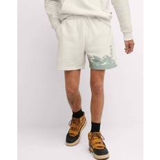 Natural - Unisex Pants & Shorts Hanes Explorer Unisex French Terry Shorts, Explore Mountains, 6" Natural