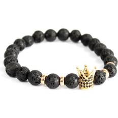 Grey Bracelets Ancient Wisdom Gold Crown Lava Stone Gemstone Bracelet