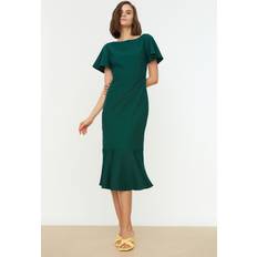 Trendyol Collection Dam Basic Midi-sjöjungfru vanliga vävda klänningar, gRÖN, 62 SE