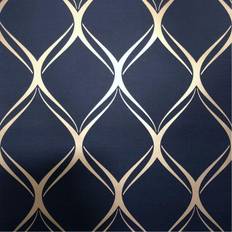 World of Wallpaper 10m x 53cm, Navy/Gold World of Wallpaper Clifton Wave Geometric Wallpaper
