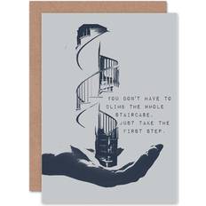 Blue Cards & Invitations ARTERY8 Wee Blue Coo Motivational Quote Take The First Step Greeting Card