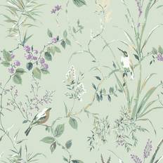 Non-woven Wallpapers Crown Mariko Bird Floral Wallpaper Green M1552