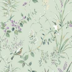 Mariko Bird Floral Wallpaper Green M1552