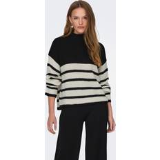 Dame - Polo Gensere JdY Strikkegensere Black Eggnog Stripes L/S Cowlneck St Pullo Knt Gensere