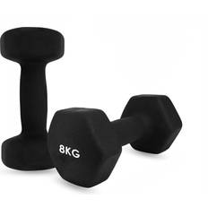 2 x 8 Kg Black Dumbbell Hand Weights Ladies Dumbells Set Men Cast Iron Fitness Yoga Home Gym UK