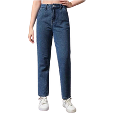 140/146 - Jeans Byxor Shein Teenage Girls' High-waisted Straight Leg Jeans - Dark Wash