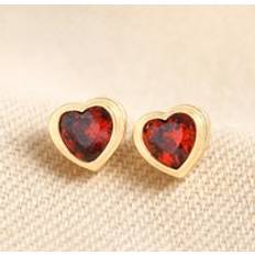 Cheap Earrings Red Stone Heart Stud Earrings in Gold red/gold one