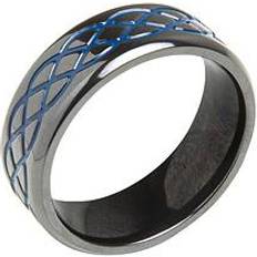 Very Gent's Black Zirconium Ring With Blue Enamel Detail, Black, Z, Men Z Black