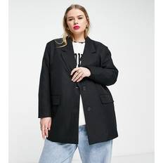 Recycled Fabric Blazers Noisy May Blazer Oversized mit Taschen Eleganter Basic Cardigan Plus Business Jacke Curvy NMMILLA, Farben:Schwarz,Größe Damen:48