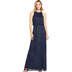 Adrianna Papell Beaded Halter Gown Navy