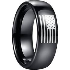 Jewelry Jqueen 8mm American Flag Rings Men Black Wedding Band Tungsten Ring Dome Style