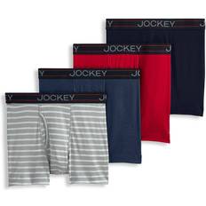 Briefs - Cotton Men's Underwear Jockey Men's 4-pack Lightweight Cotton Blend 5" Boxer Briefs, Medium, Red