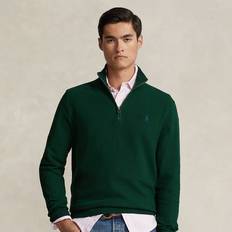 Men - Mesh Sweaters Polo Ralph Lauren Mesh-Knit Cotton Quarter-Zip Sweater in Moss Agate