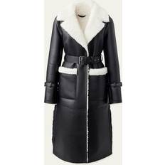 Shearling - Women Coats Mackage Sabreen Shearling Mixed Media Belted Coat Black