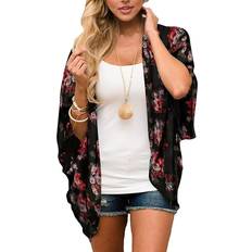 Florals - Women Cardigans Women's Lightweight Cover-up Kimono Cardigan BLACK 134