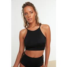 Bikinis Trendyol Collection Schwarzes Neckholder-Bikinioberteil aus Flor TBESS21BU0027