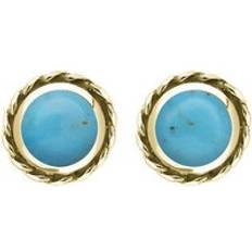 Gold Earrings C. W. Sellors 18ct Yellow Gold Turquoise Round Twist Edge Stud Earrings