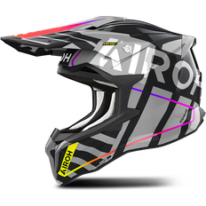 Pink Motorcycle Helmets Airoh Strycker Brave Motocross Helmet - Grey/Black/Pink/Yellow