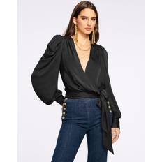 Wrap-Around Tops Ramy Brook Pauline Puff Sleeve Blouse in Black BLACK