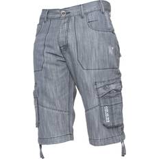 Enzo Mens Cargo Combat Denim Shorts Grey Waist