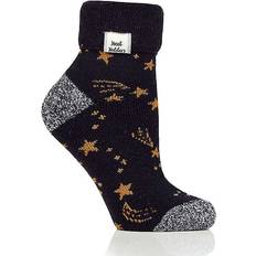 Donna - Oro Calzini SockShop Ladies Pair Heat Holders Turn Over Cuff Sleep Lite Navy Gold Stars 4-8 Blue