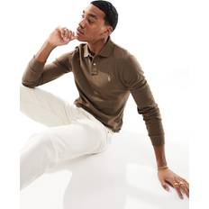 Polo Ralph Lauren Brown Polo Shirts Polo Ralph Lauren Icon Logo Slim Fit Long Sleeve Pique - Tan Marl