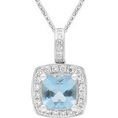 Femme - Or Blanc Breloques et Pendentifs 18ct White Gold Aquamarine Diamond Cushion Cut Cluster Pendant