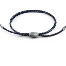 Anchor & Crew Indigo Blue Edward Silver and Braided Leather SKINNY Bracelet