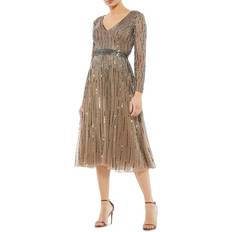 Mac Duggal Beige Dresses Mac Duggal Women's Sequin Long-Sleeve Cocktail Dress Dark Taupe Dark Taupe