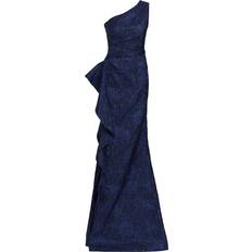 Evening Gowns - Men Dresses Metallic Jacquard One Shoulder Gown - Black/Blue