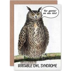 Brown Cards & Invitations ARTERY8 Wee Blue Coo Funny Owl Fun Bird Cheeky Greeting Card