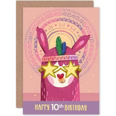 Stars Cards & Invitations ARTERY8 Wee Blue Coo Llama Stars 10th Birthday Greeting Card