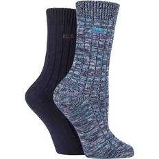 Clothing Elle Pair Chunky Cotton Ribbed Boot Socks Navy 4-8