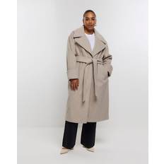 Beige - Women Coats River Island Womens Plus Beige Belted Robe Coat Beige