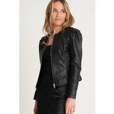 Puff Sleeve Leather Jacket Black