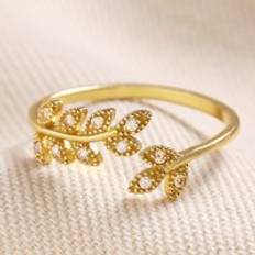 Transparent Rings Adjustable Sterling Silver Crystal Fern Leaf Ring in Gold gold/clear one