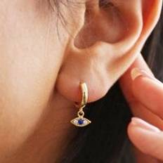 Lisa Angel Crystal Eye Huggie Hoop Earrings in Gold gold/blue/clear one