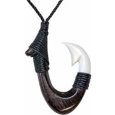 Men - Wood Necklaces 81stgeneration Bovine Bone Pendant Wood Maori Style Hei Matau Surfer Necklace -