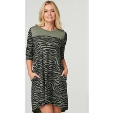 Zebra Dresses Izabel London Zebra Print Short Skater Dress Khaki