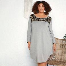 Shein Lange kjoler Shein Plus Size Leopard Print Patchwork Dress - Asymmetric Hemline