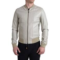 Leather Jackets - White Dolce & Gabbana Cream Leather Bomber Blouson Full Zip Jacket IT48