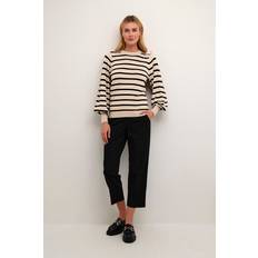 Knitted Sweaters - Stripes Jumpers Kaffe Mala Balloon Sleeve Striped Jumper - Feather Gray/Melange/Black