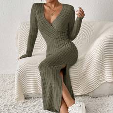 Shein Klänningar Shein Wrap Neckline, Side Split Hem Dress
