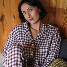 Clothing Piglet Women's Gingham Linen Pyjama Set, Berry